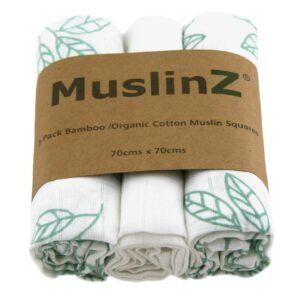 Muslinz 3 Pack Bamboo/organic Cotton Muslin Squares 70x70cm – Leaf Print