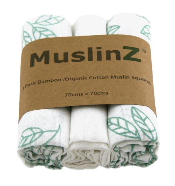 Muslinz 3 Pack Bamboo/organic Cotton Muslin Squares 70x70cm – Leaf Print