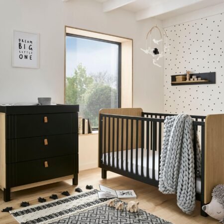 Rafi 2pc Set 3 Drawer Dresser And Cot Bed – Oak/black