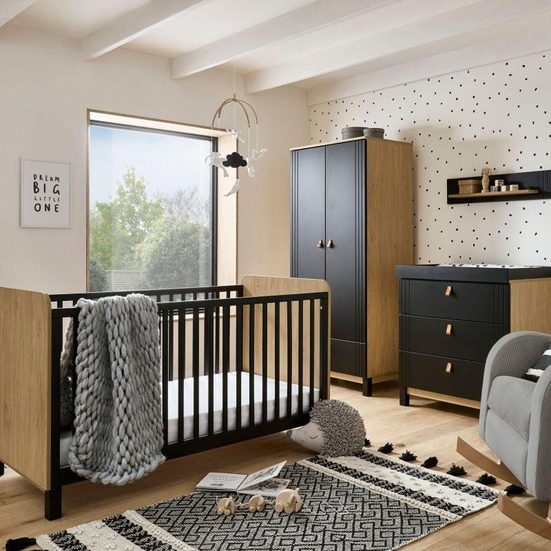 Rafi 3 Piece Nursery Furniture Set – Oak/black