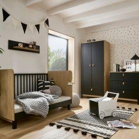 Rafi 2pc Set 3 Drawer Dresser And Cot Bed – Oak/black
