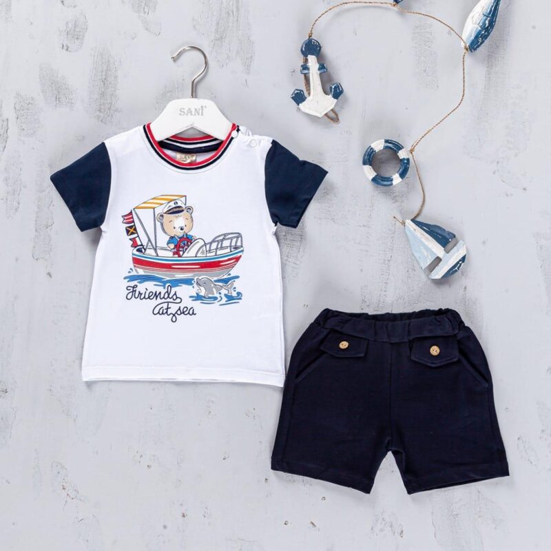 Baby Boys Teddy Sailor T-Shirt & Shorts Set