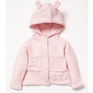 Pink Cotton Knit Hooded Bear Cardigan