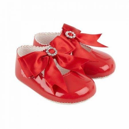 Baby Girls Bow & Diamante Soft Soled Shoe-red