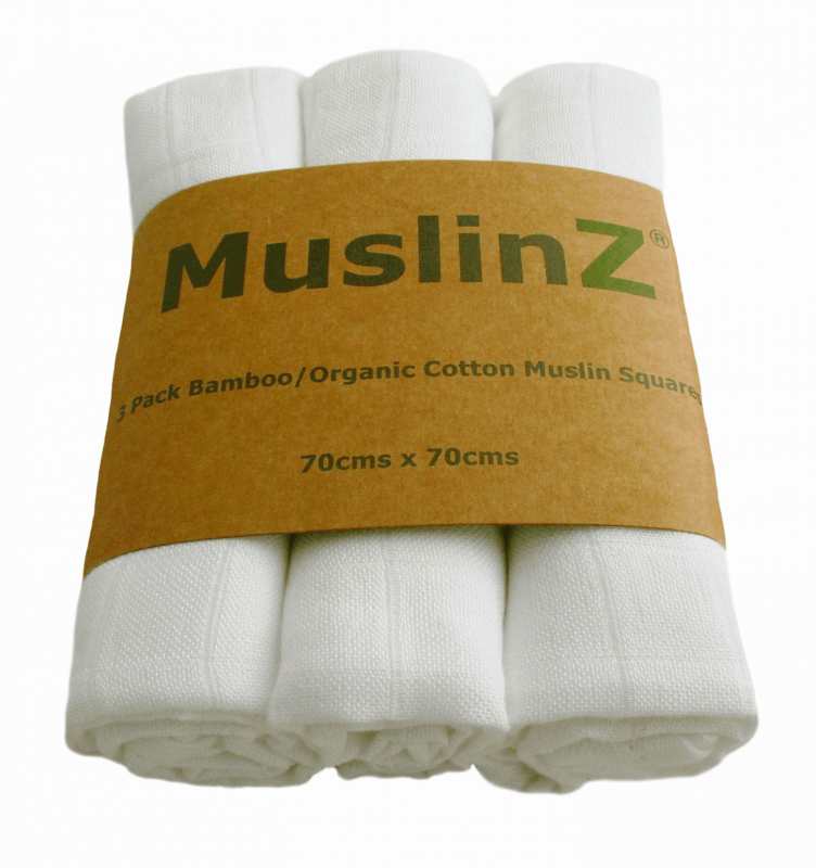 Muslinz 3 Pack Bamboo/organic Cotton Muslin Squares 70x70cm – White