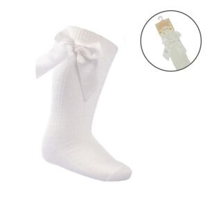 Cream Knee High Sock With Bow