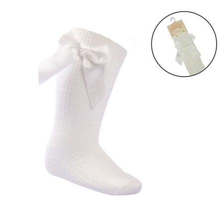 Cream Knee High Sock With Bow