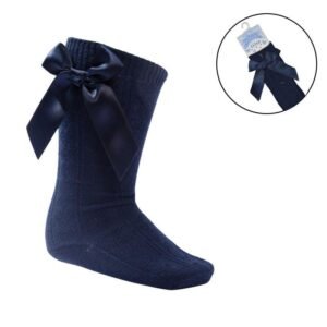 Navy Knee Length Socks W/bow