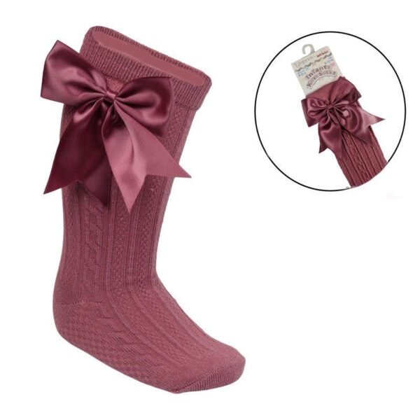 Dusky Pink Knee Length Sock With Bow