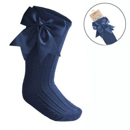 Steel Blue Knee High Socks With Bow