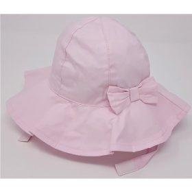 Baby Girls Poplin Wide Brim Hat With Bow & Chin Strap