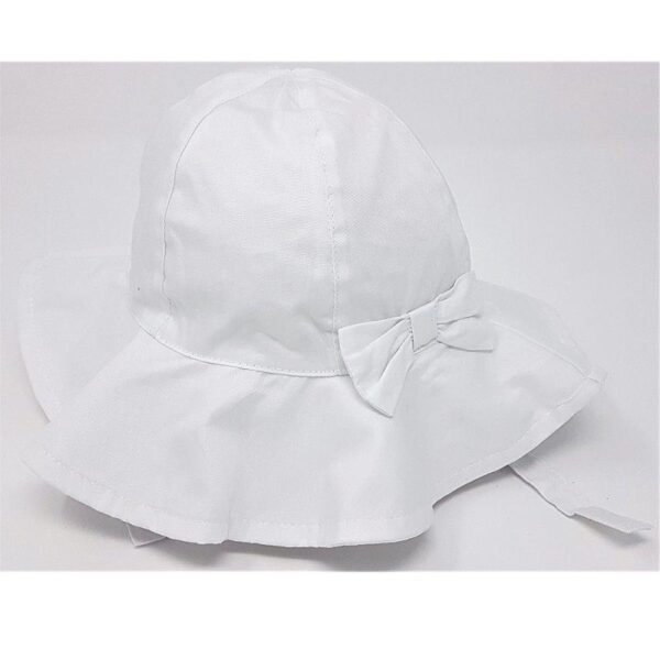 Baby Girls Poplin Wide Brim Hat With Bow & Chin Strap