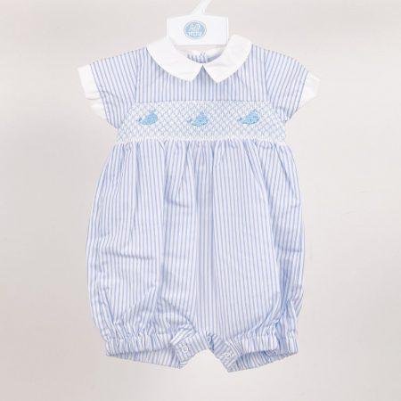 Blue Pinstripe Smocked Nautical Romper