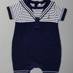 Navy Nautical Stripe Knitted Romper