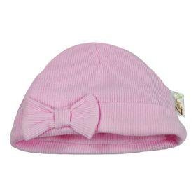 Pink Ribbed Bow Hat 0-6m