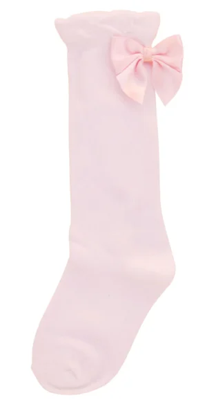 Pex White Knee Length Socks/pink Bow