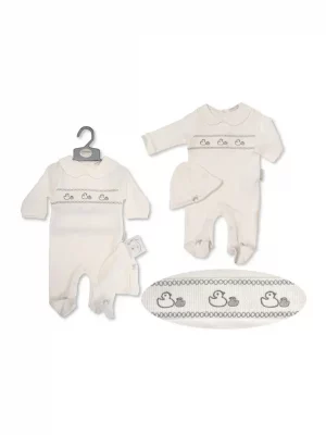 Baby All In One With Smocking And Hat - Ducks - White