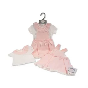 Baby Girls 2 Pcs Dress Set With Bows And Lace