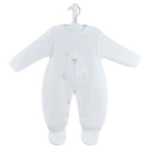 Teddy Bear Knitted Onesie- White/taupe
