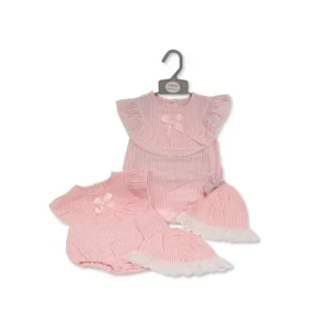 Baby Girls Striped Short Romper With Bow And Hat