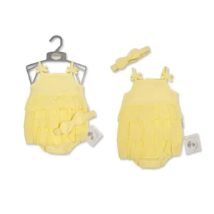 Tiered Romper With Bows And Headband - Lemon