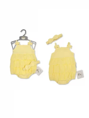 Tiered Romper With Bows And Headband - Lemon