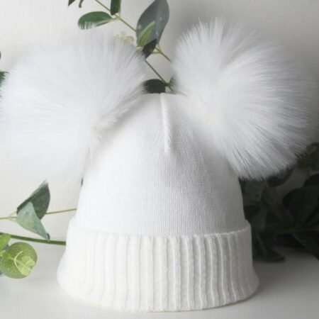 Ex Fleece Lined White Double Pom Pom Hat