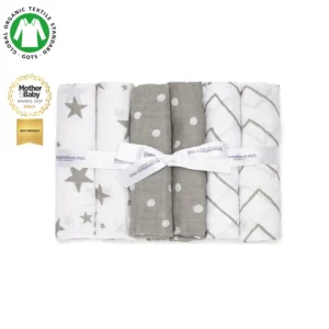 Blue & White Organic Muslin Squares - With Gifting Ribbon - Set Of 6 (copy)