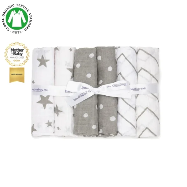 Blue & White Organic Muslin Squares - With Gifting Ribbon - Set Of 6 (copy)