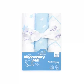 Blue & White Organic Muslin Squares – With Gifting Ribbon – Set Of 6