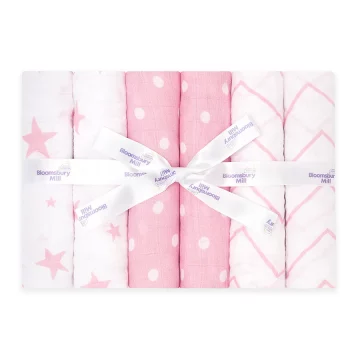 Grey & White Organic Muslin Squares - With Gifting Ribbon - Set Of 6 (copy)