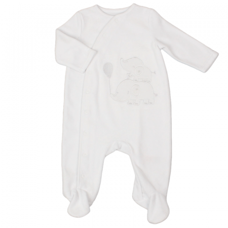 Unisex Elephant Velour Baby Grow