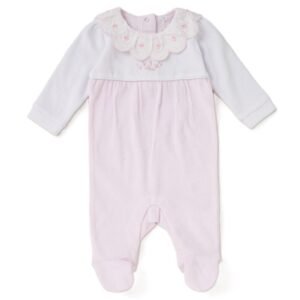 Floral Collar Velour Pink Babygrow