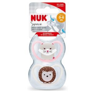 Nuk Space Soother Dummy Pink Animals Design 0-6 Months 2-pack