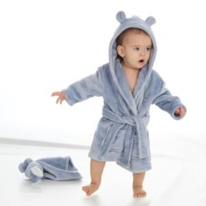 Baby Dusky Blue Hooded Dressing Gown