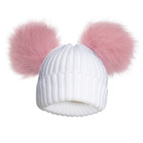 Pink Ribbed Hat W/pom Poms (0-12m)