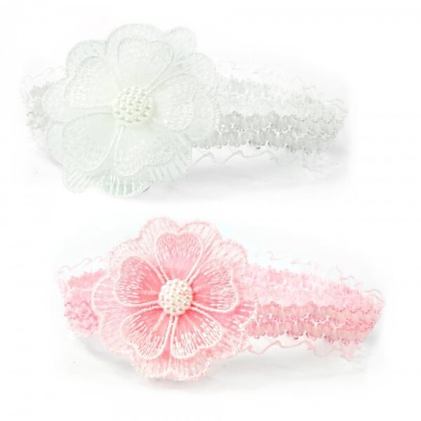 Lace Headband W/crochet Flower & Pearl