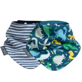 Neckerbib Dribble Bib Set – Blue Stripes & Dino