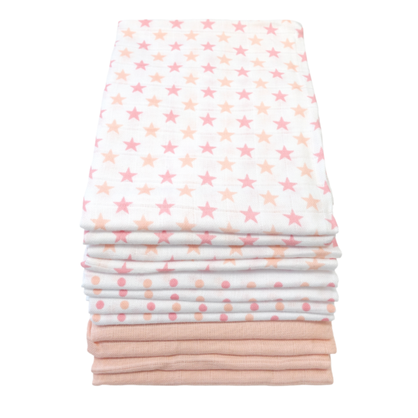 Muslinz 12 Pack Muslin Squares 70cm – Star Mix- Pink