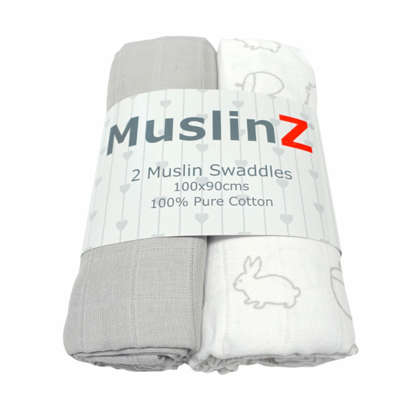 Muslinz 2 Pack Muslin Swaddles 100x90cm- Grey Woodland