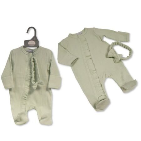 Baby Girls Ribbed Romper & Headband Set- Sage (copy)