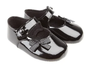 Soft Sole Button Fastening Bar Shoes- Black