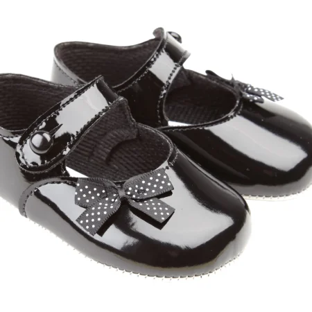 Soft Sole Button Fastening Bar Shoes- Black