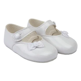 Soft Sole Bar Shoes Button Fastening- White- Size 3