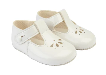 Soft Sole Baby Shoes Button T-bar With Petal Punch