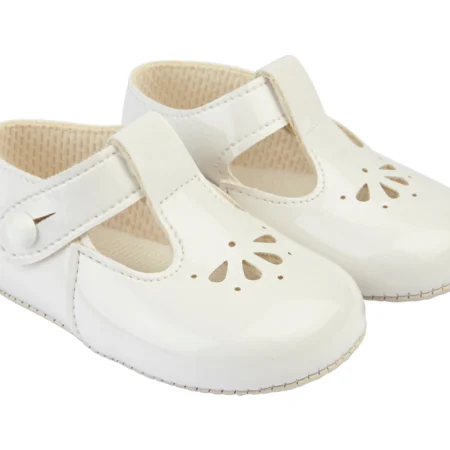 Soft Sole Baby Shoes Button T-bar With Petal Punch