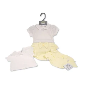 Baby Girls Romper Set With Bow- Lemon