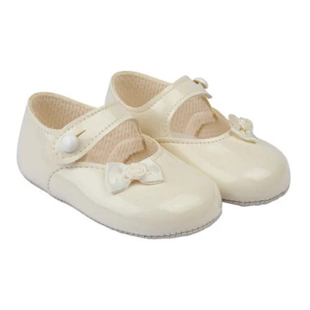 Soft Sole Bar Shoes Button Fastening- Ivory