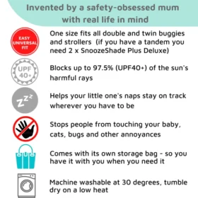 Snoozeshade Plus Deluxe (6-9 Mths Up) Universal-fit Buggy & Pushchair Sun Shade & Baby Sleep Aid | Blocks Up To 97.5% Of Uv (copy)