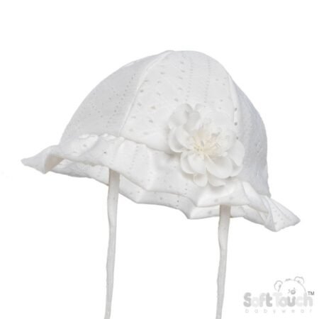 White Broiderie Anglaise Summer Hat (0-24 Months)